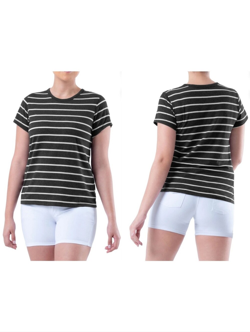 Time & Tru Plus Gray Stripe Slub T-Shirt Cotton Blend Short Sleeves Casual
